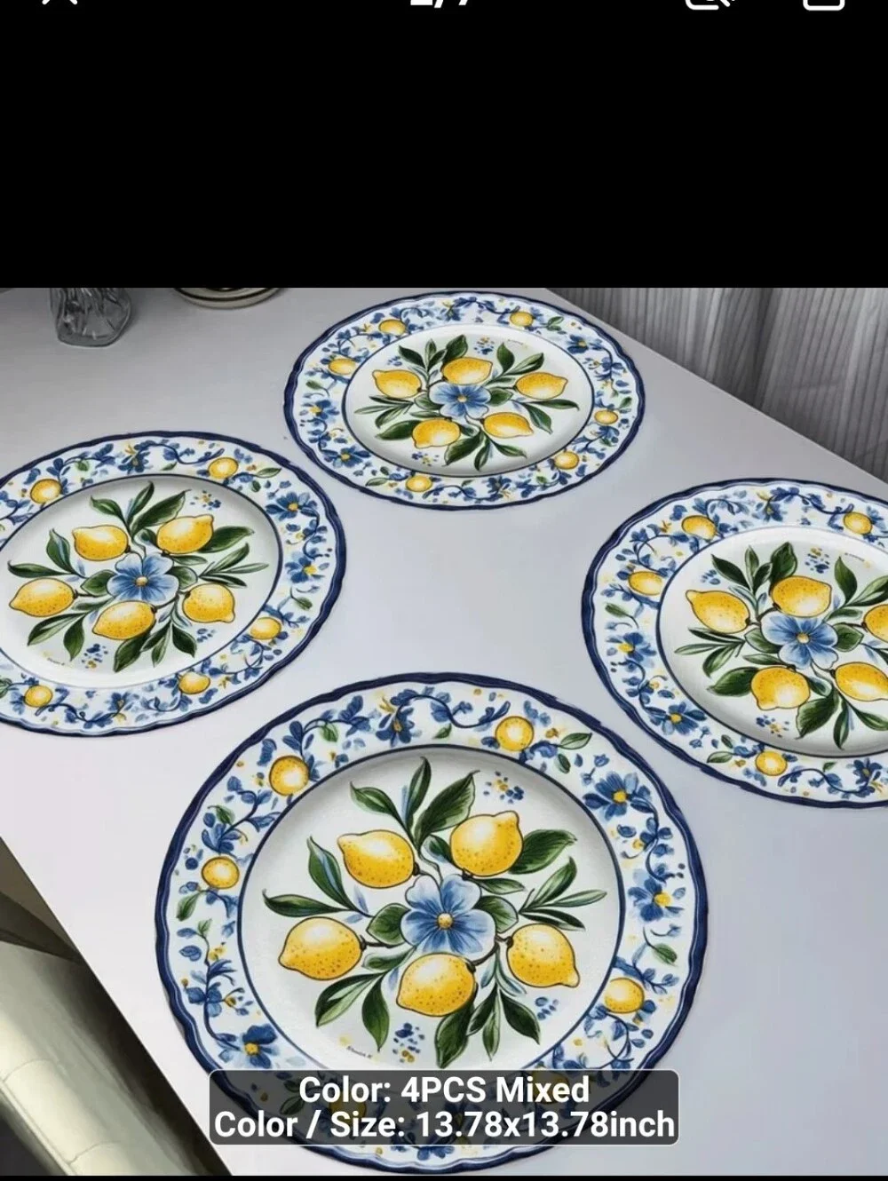 New 4pc Mediteranean Lemon Theme Round Placemats - #1547-407